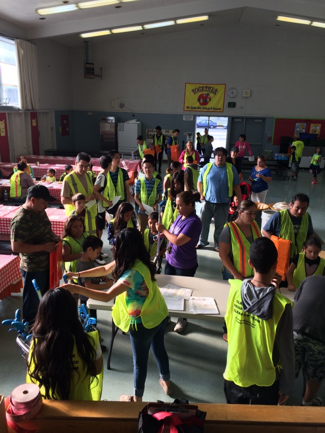 Litter Grabber Checkout -- Some of the over 60 parents, students and neighborhood volunteers who showed up to clean!  Thank you for being here for Hayward!